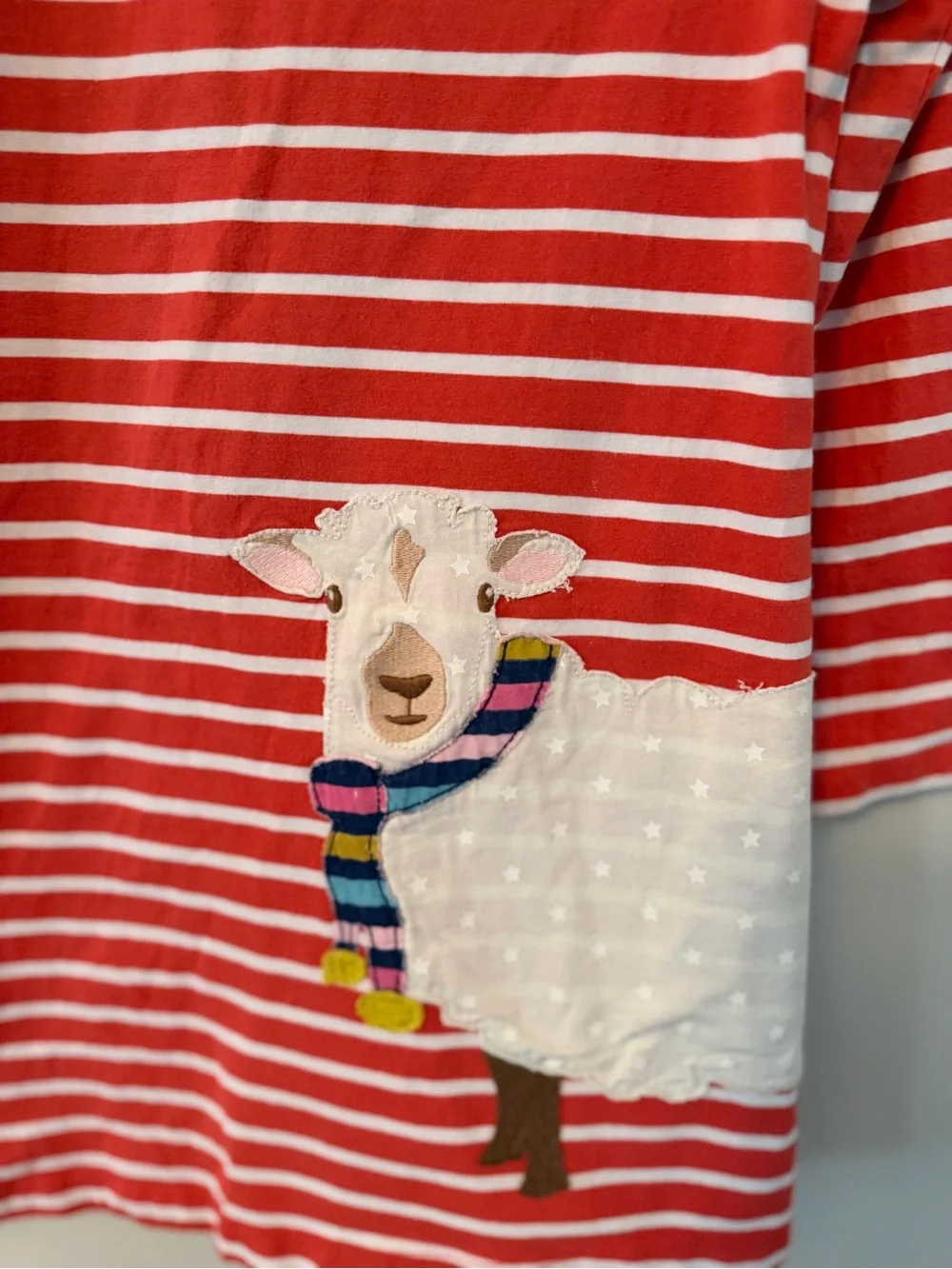 Mini Boden Red Striped Lamb Applique Dress